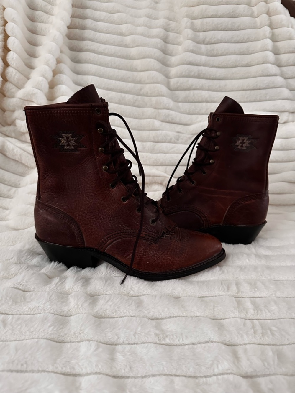 Brown Lace-Up Women's Boots - Picture 3 of 6
